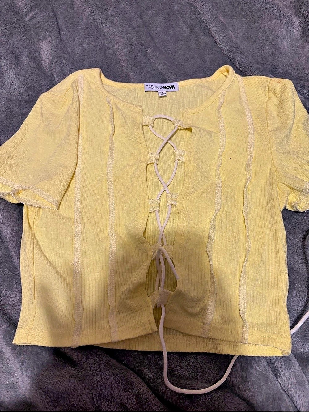Fashion Nova Yellow Lace-Up Crop Top Like New